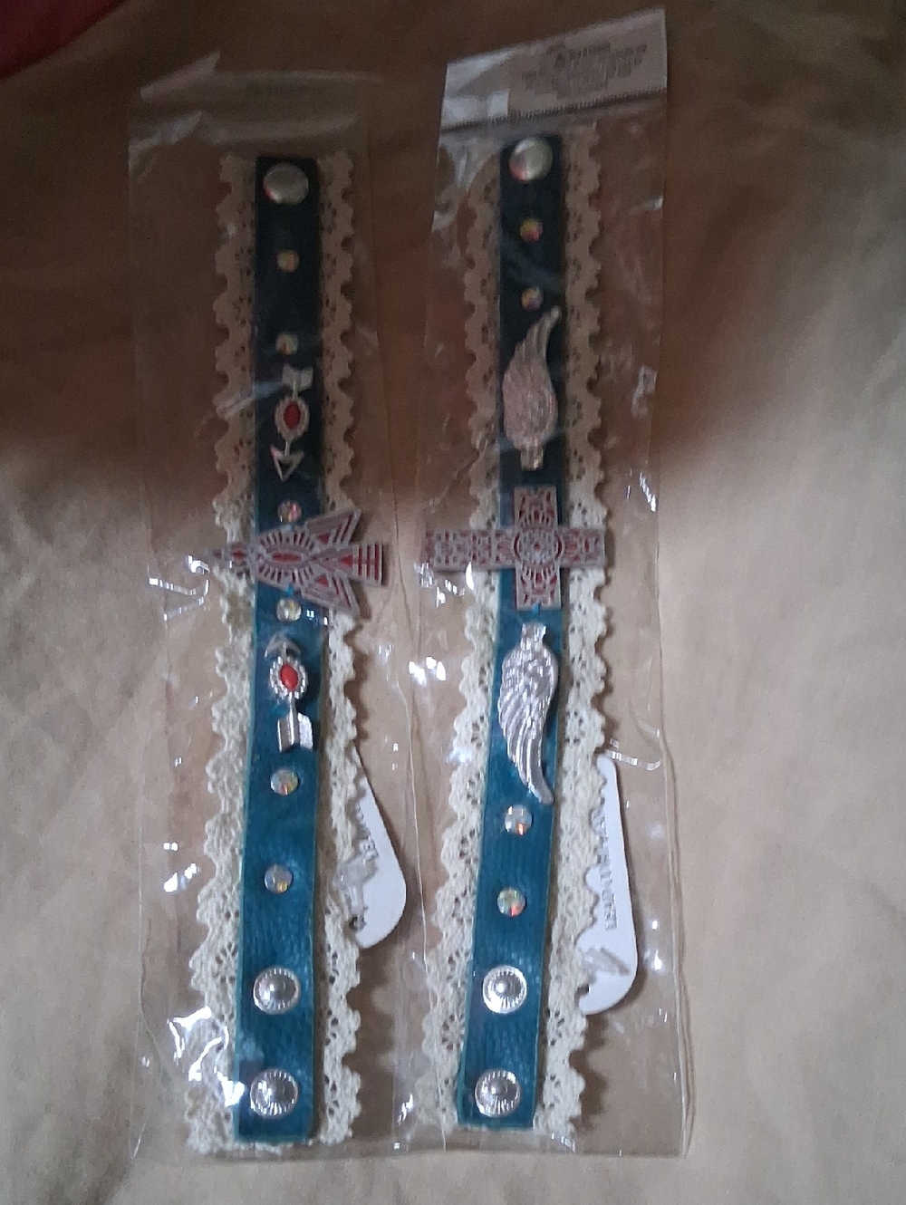 Teal Lace-Trim Western  Bracelets with Decorative Charms